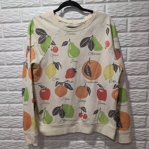 Anthropologie Back When Sz L Fruit Medley Pullover Sweatshirt 100% Cotton Cream